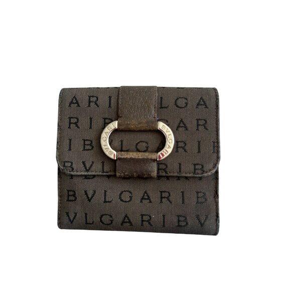 BULGARI Vintage Fabric Leather Logo Snap Wallet - Picture 4 of 11